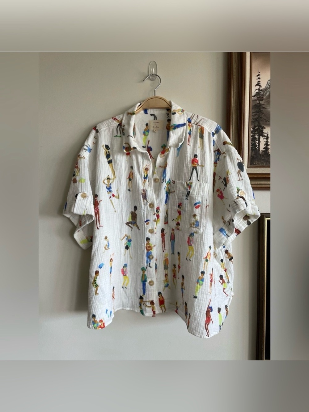 Sézane || x G. Kero “Laurine” Many People Print Cotton Gauze Shirt - Picture 2 of 6